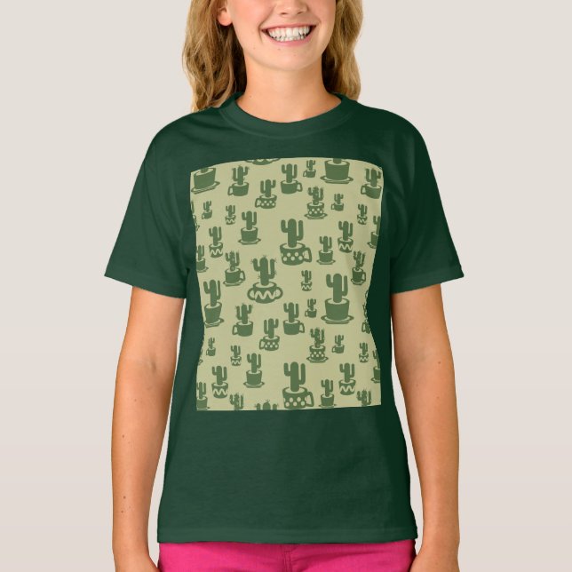 Camiseta Silueta de cactus suculento en tazas y macetas T-S (Anverso)