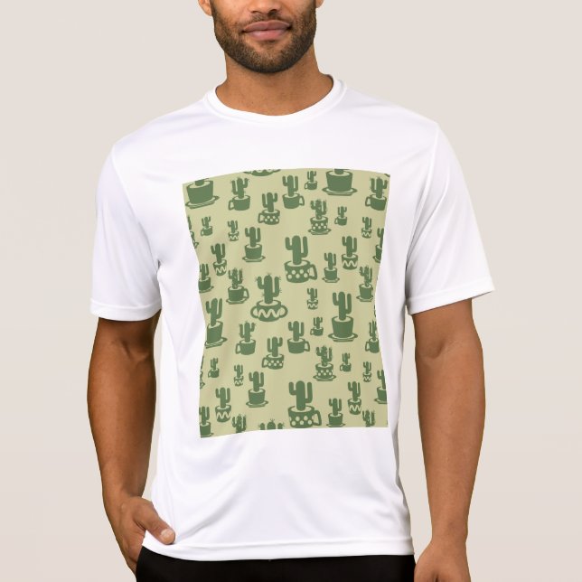 Camiseta Silueta de cactus suculento en tazas y macetas T-S (Anverso)