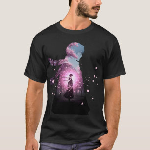 Camiseta Silueta de chico anime en flor de cerezo sakura