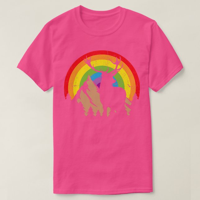 Camiseta Silueta de ciervo con fondo de arco iris (Diseño del anverso)