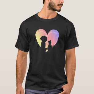Camiseta Silueta de corazón de perro y gato Animales de cor