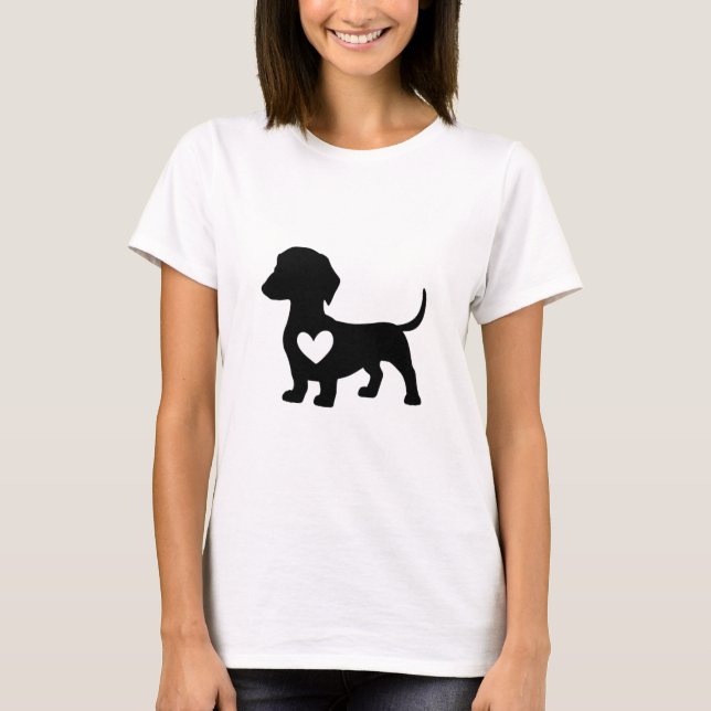 Camiseta Silueta de Dachshund con corazón (Anverso)