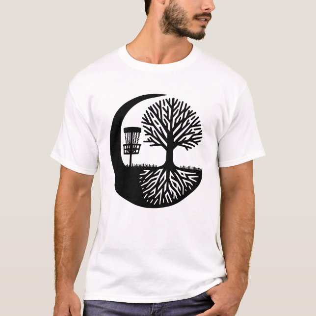 Camiseta Silueta de disco de golf en blanco y negro (Anverso)