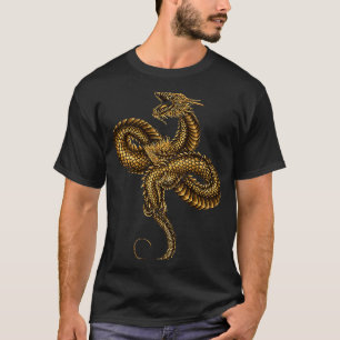Camiseta Silueta de dragón chino dorado e intrépido