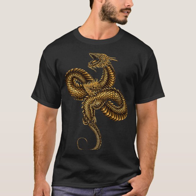 Camiseta Silueta de dragón chino dorado e intrépido (Anverso)