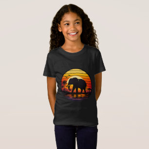 Camiseta Silueta de elefante de puesta de sol retro
