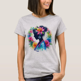 Camiseta Silueta de enfermera floral acuarela - Enfermera a