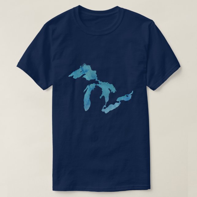 Camiseta Silueta de esquema del mapa de los Grandes Lagos (Diseño del anverso)