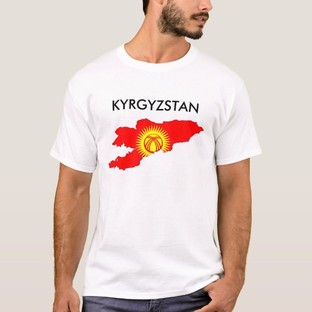 Camiseta silueta de forma del mapa de la bandera de kirguis (Anverso)