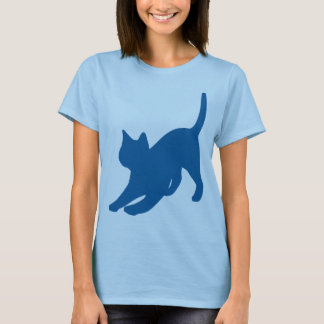 Camiseta Silueta de gato azul oscuro estirándose