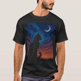 Camiseta Silueta de gato - cielo nocturno con luna crecient