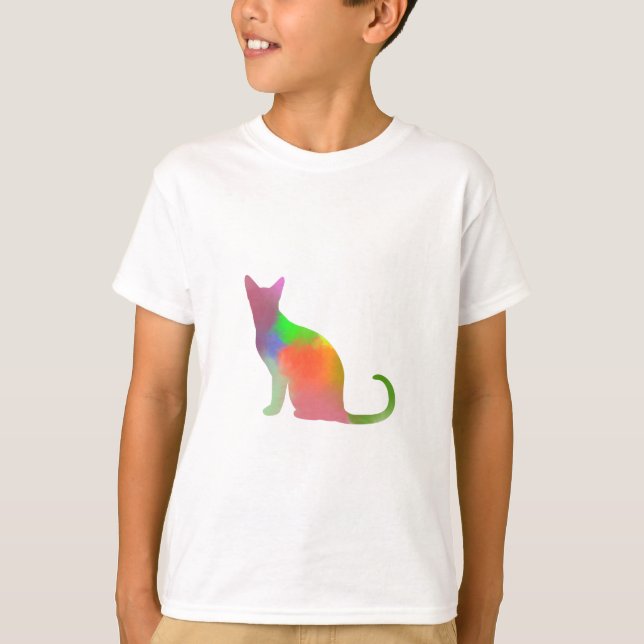 Camiseta Silueta de gato con acuarela (Anverso)