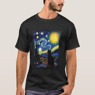 Camiseta Silueta de gato contemplativo estilo artístico de