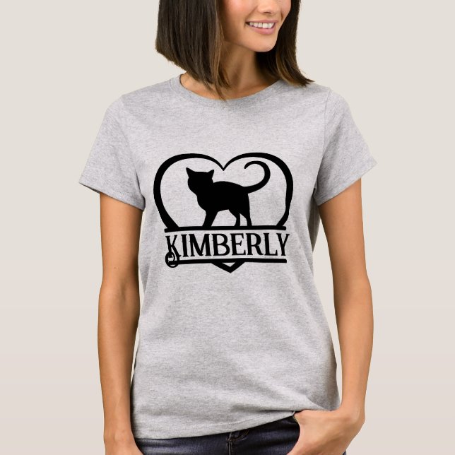 Camiseta Silueta de Gato Corazón Monograma Dividido (Anverso)