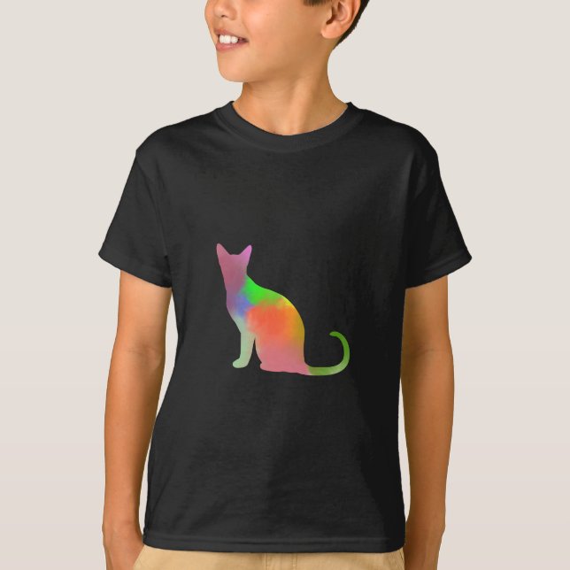 Camiseta Silueta de gato de color de agua (Anverso)