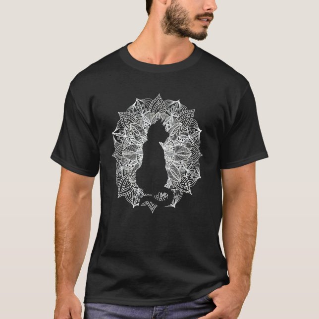 Camiseta Silueta de gato en círculo de mandala (Anverso)