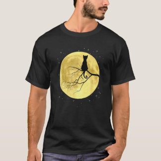 Camiseta Silueta de gato en la luna Gato místico de Hallowe