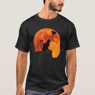 Camiseta Silueta de gato en luna llena. Gatos de luna roja