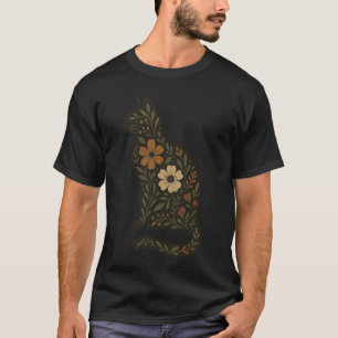 Camiseta Silueta de gato floral — Botánico folclórico en Ti