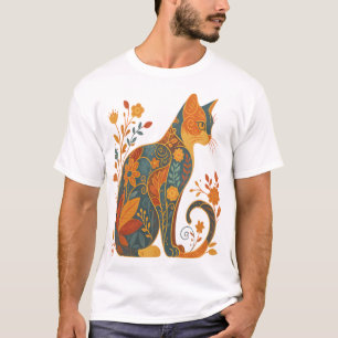 Camiseta Silueta de gato floral - Botánico vintage colorido
