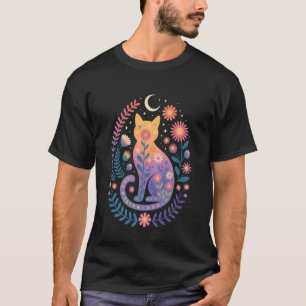 Camiseta Silueta de gato floral flor celestial naturaleza b