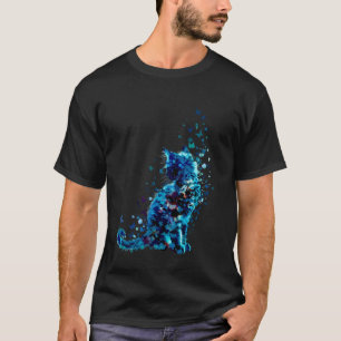 Camiseta Silueta de gato mariposa Arte floral vibrante