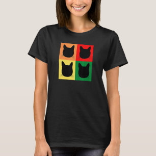 Camiseta Silueta de gato negro cuadrados coloridos Tabby