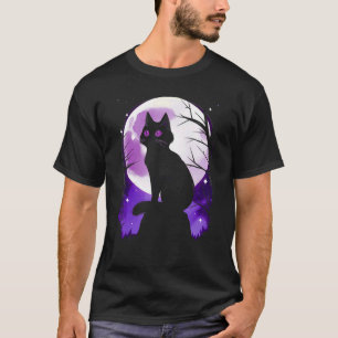 Camiseta Silueta de gato negro Luna llena Halloween Simple