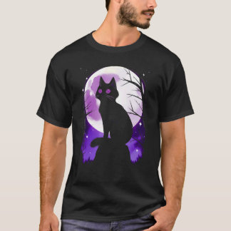 Camiseta Silueta de gato negro Luna llena Halloween Simple 