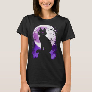 Camiseta Silueta de gato negro luna llena Halloween simple 