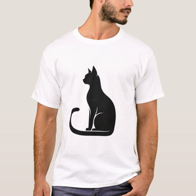 Camiseta Silueta de gato negro sentado elegante (Anverso)