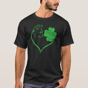 Camiseta Silueta de gato Trébol Día de San Patricio Gatito
