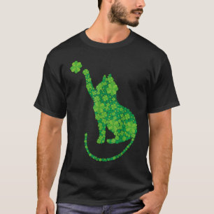 Camiseta Silueta de gato verde tréboles día de San Patricio