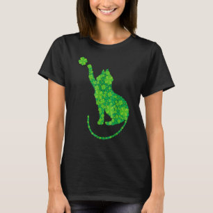 Camiseta Silueta de gato verde tréboles día de San Patricio