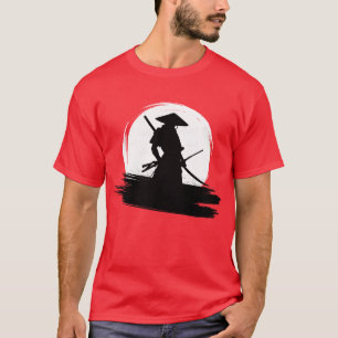 Camiseta Silueta de guerrero samurái japonés Katana Luna