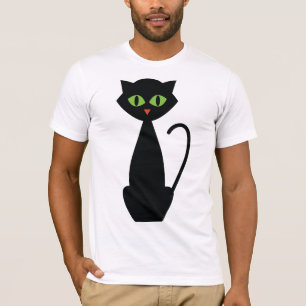 Camiseta Silueta de Halloween de Gato Negro Retro con Ojos 