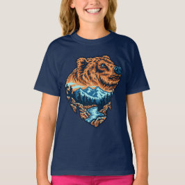 Camiseta Silueta de la cabeza de oso grizzly montaña bosque