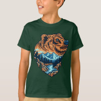 Silueta de la cabeza de oso grizzly montaña bosque