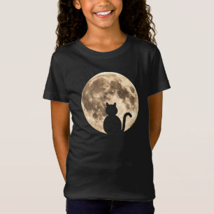 Camiseta Silueta de la luna llena del gato negro