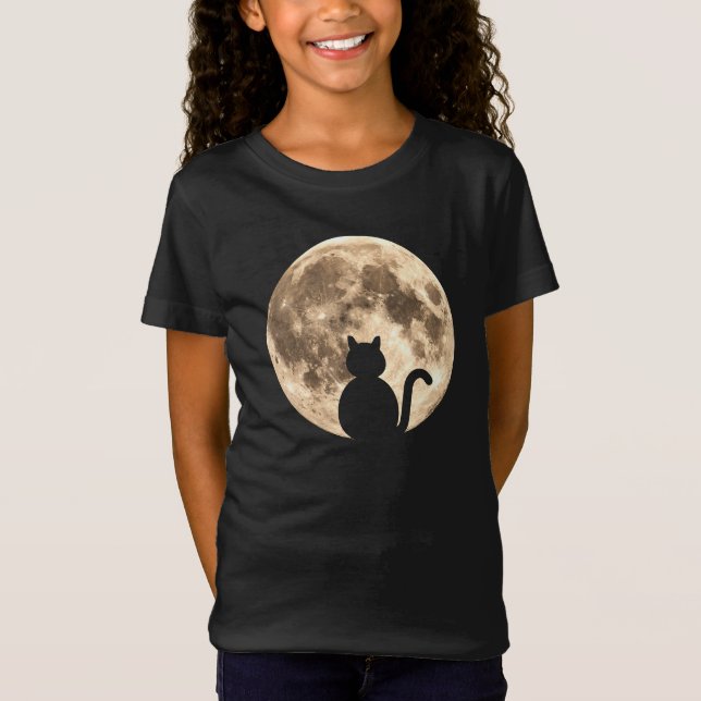 Camiseta Silueta de la luna llena del gato negro (Anverso)