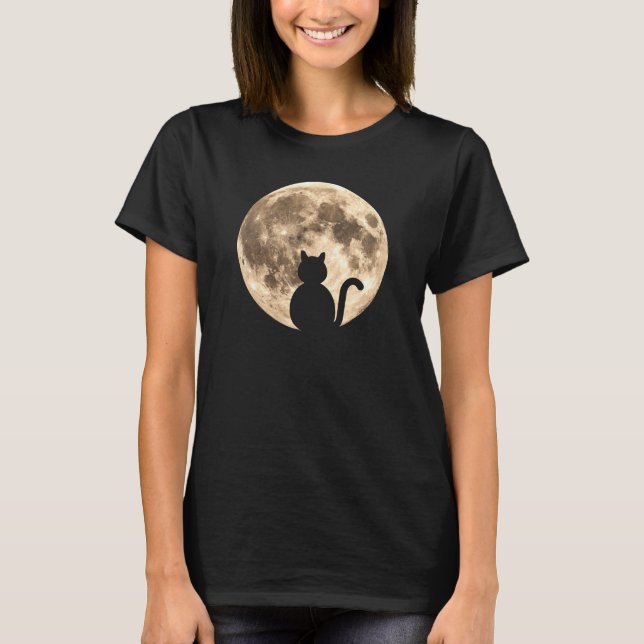Camiseta Silueta de la luna llena del gato negro (Anverso)
