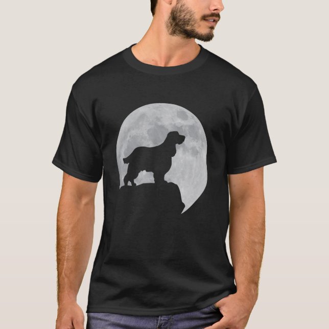 Camiseta Silueta De La Luna Y El Perro Inglés Springer Span (Anverso)
