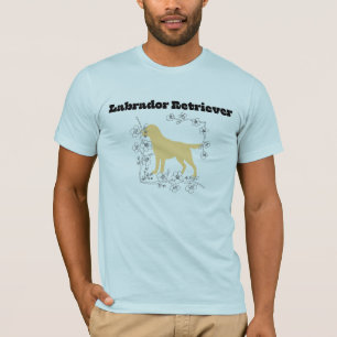 Camiseta Silueta de Labrador Amarillo con Marco de Flor Bla
