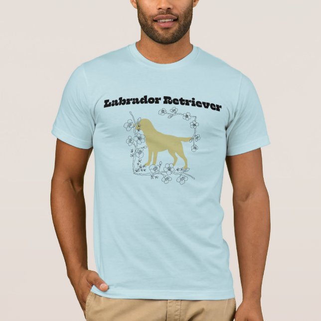 Camiseta Silueta de Labrador Amarillo con Marco de Flor Bla (Anverso)