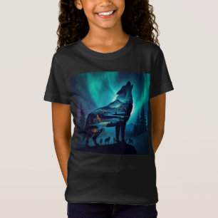 Camiseta Silueta de lobo aullador Auror Borealis