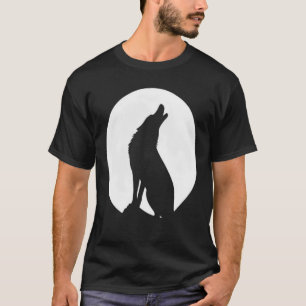 Camiseta Silueta de Lobo Aullando Luna Llena Gráfico Minima