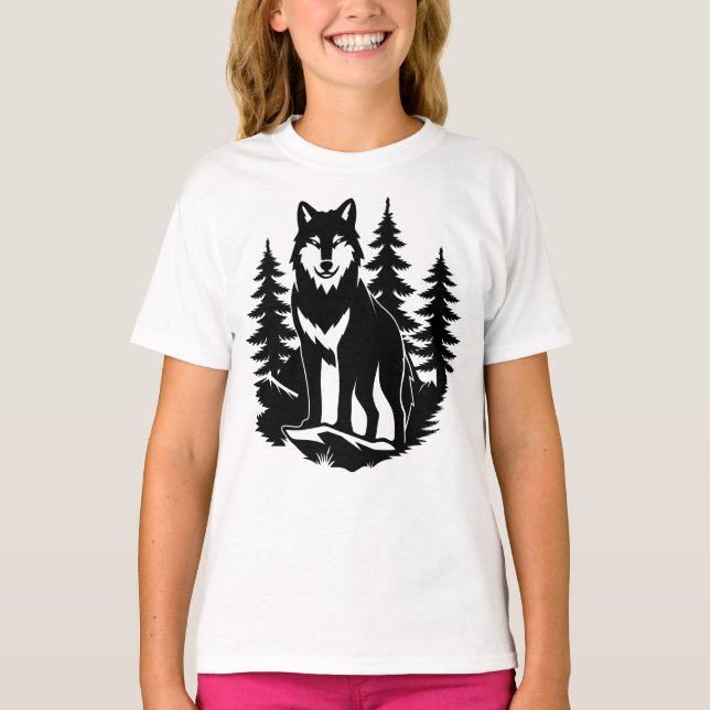 Camiseta Silueta de lobo en bosque (Anverso)