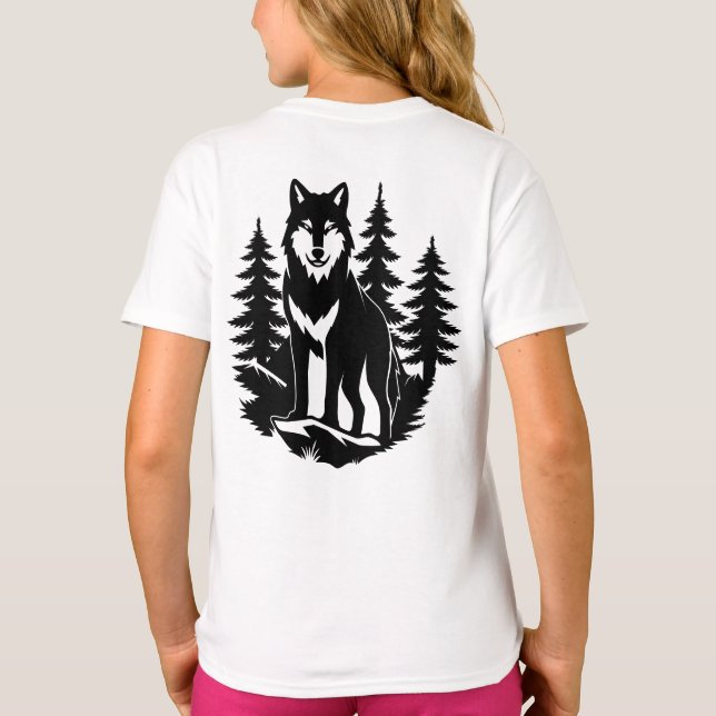 Camiseta Silueta de lobo en bosque (Reverso)