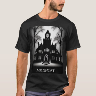 Camiseta Silueta de Mansión Gótica Espeluznante