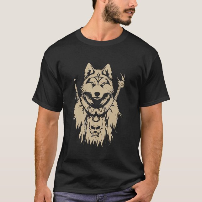Camiseta Silueta de médico brujo malamute  (Anverso)